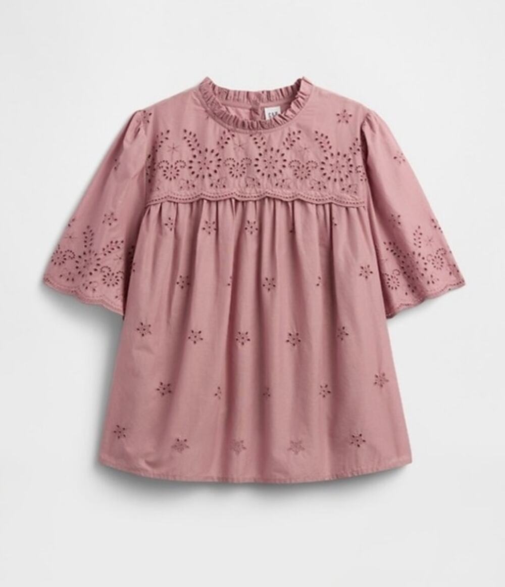 GAP Mauve Pink Eyelet Puff Sleeve Cottagecore Babydoll Blouse Top Small